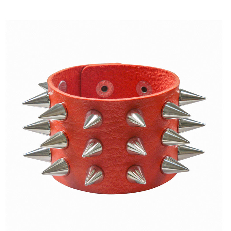Punk Exaggerated Three Rows Tapered Pointed Rivet Bracelet
