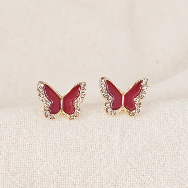 Black Red White Butterfly Niche Design Trendy Light Luxury Stud Earrings