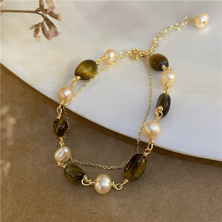 Women's Freshwater Pearl Tigereye Cold Style Retro Design Bracelets