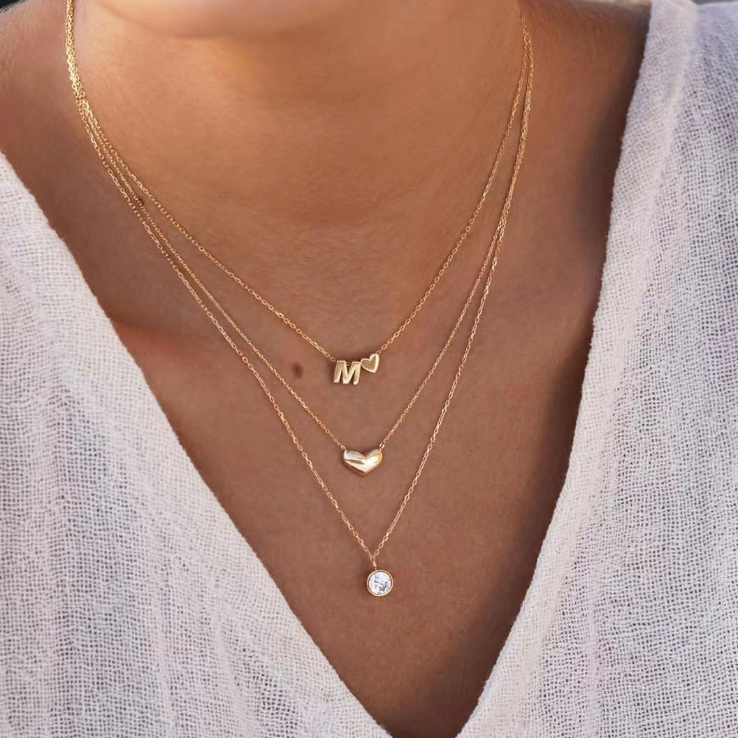 Women's English Letter Retro Fashion Metal Heart Jewelry Set