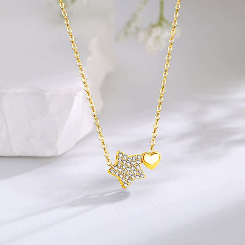 Hearts Clavicle Chain Five-pointed Star Rhinestone Necklace