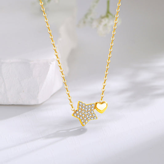 Hearts Clavicle Chain Five-pointed Star Rhinestone Necklace