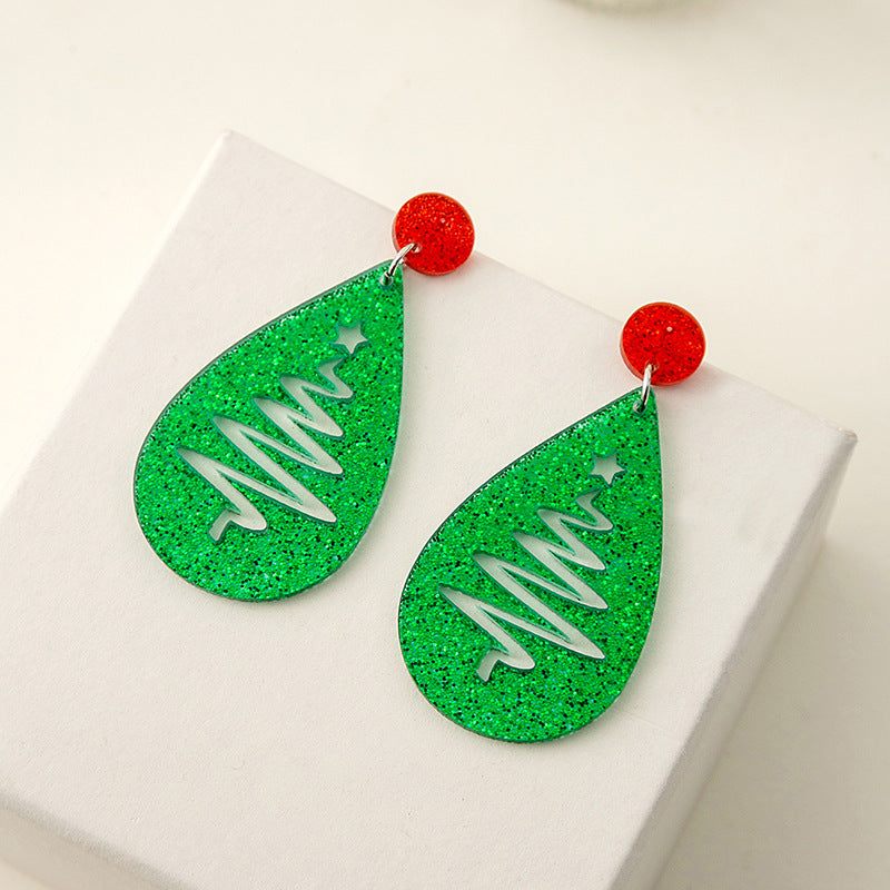 Boucles d'oreilles ajourées en forme de goutte d'eau et paillettes d'arbre de noël