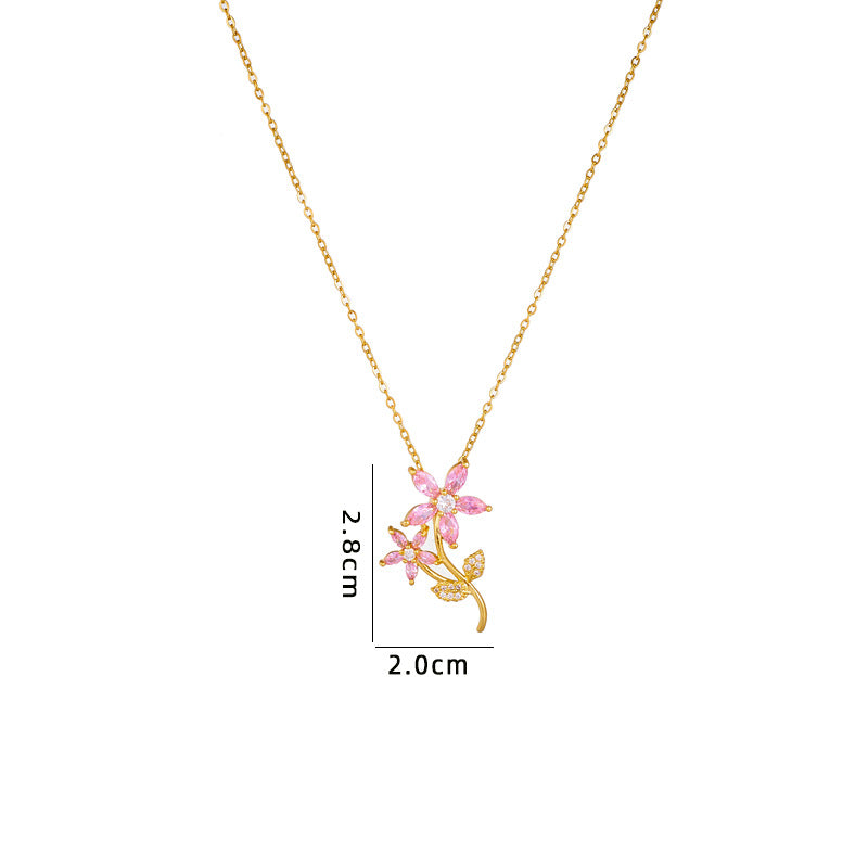 Women's Retro Niche Personality Inlaid Zircon Flower Temperament Wild Necklaces