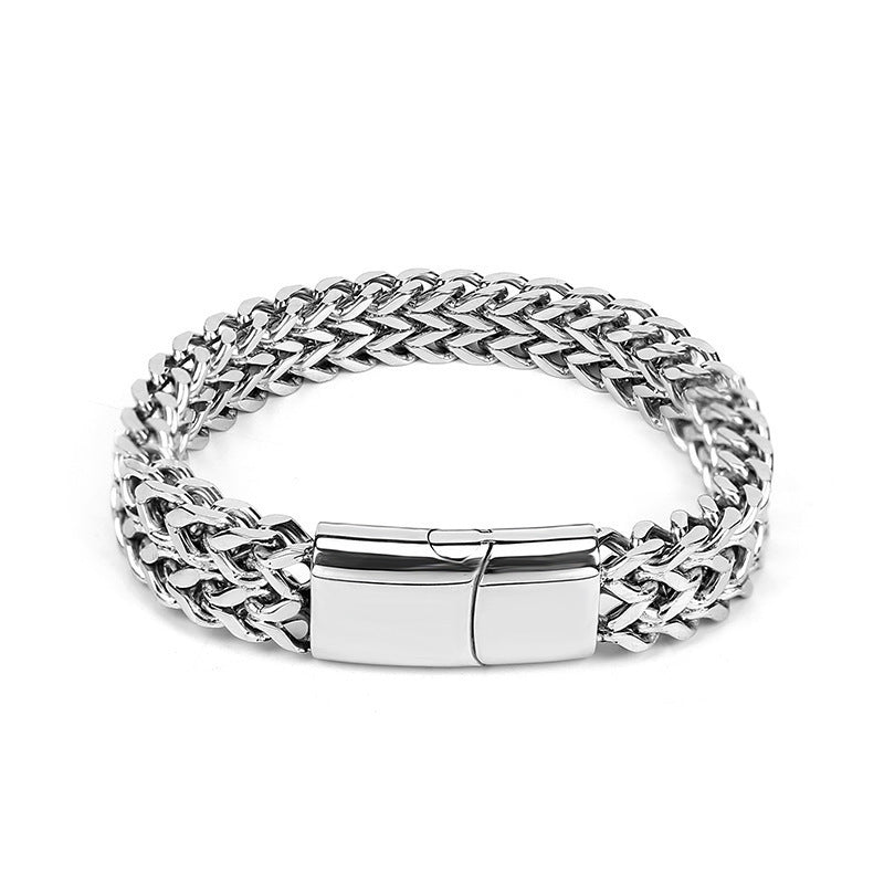 Men's Titanium Steel Stainless Woven Square Positive And Negative Bracelets