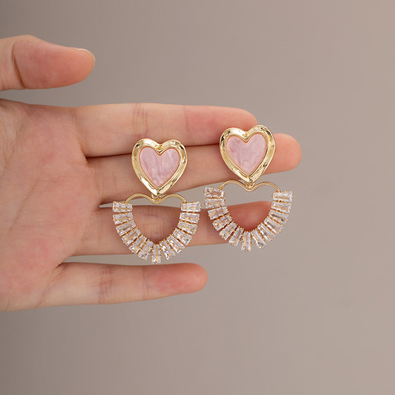 Sweet Pink Peach Heart Dating Diamond Shape Gentle First Love Rings