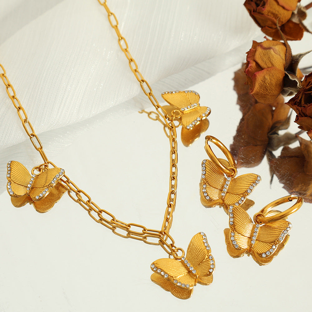 Minority Fairy Flying Zircon Style High-grade Butterfly Jewelry Set