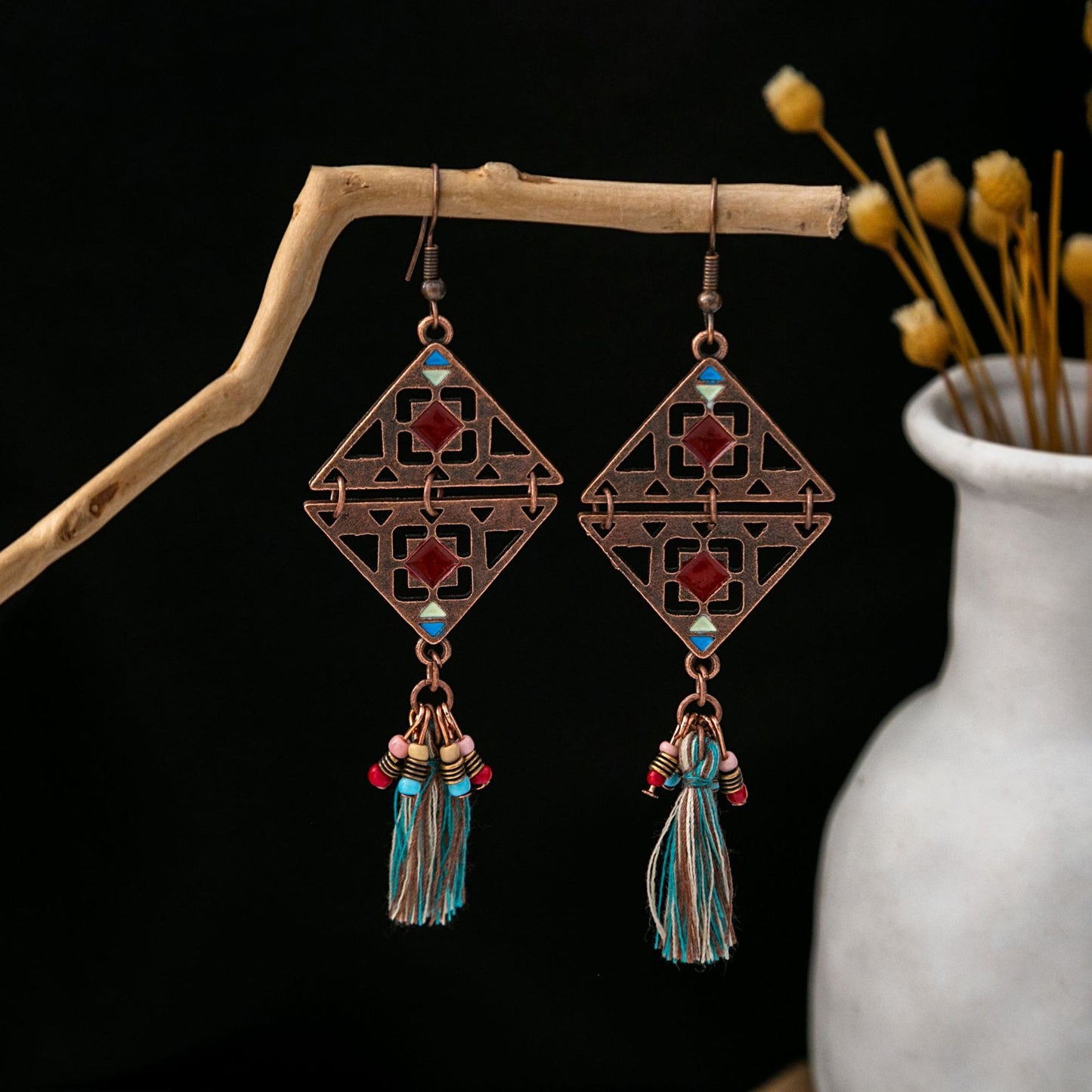 Tassel Turquoise Retro Minority Ethnic Style Earrings