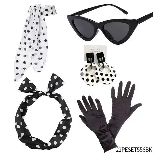 Women's Black White Red Dot Circle Acrylic Generation Retro Suit Jewelry Set