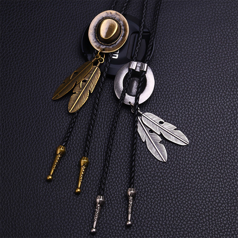 Women's & Men's Denim Hat Hip Hop Fedora Feather Couple Polo Collar Sweater Necklaces
