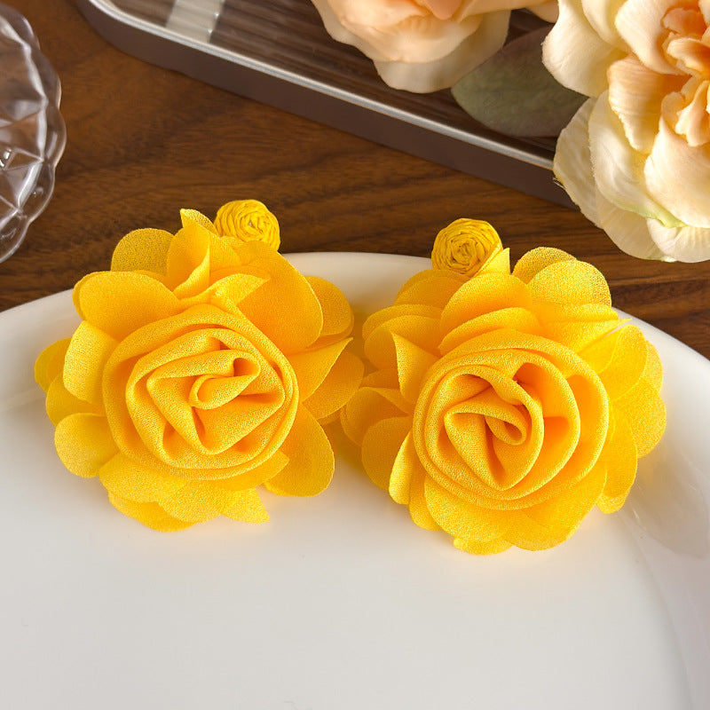 Women's Yellow Flower Mesh Vacation Style Niche High-grade Rings