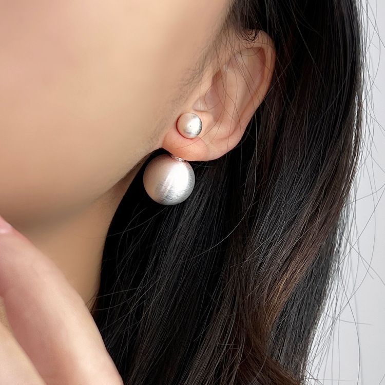 Brushed Ball Ear Metal Frosted Front And Rear Earrings