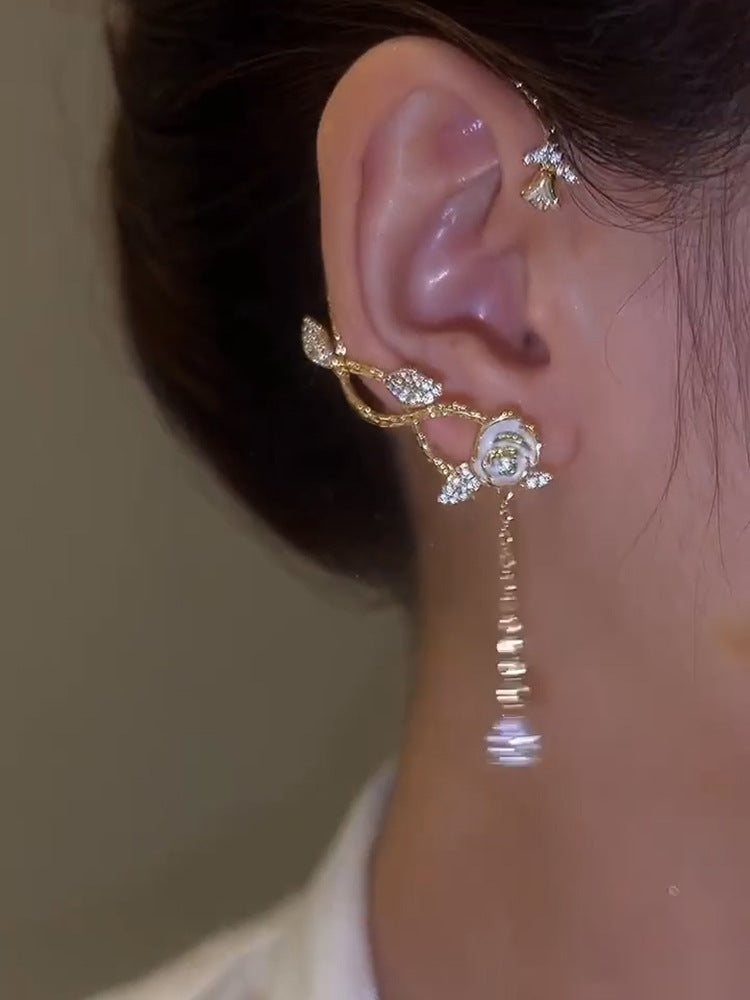 High-grade Sweet Asymmetry Tassel Ear Clip Versatile Rings