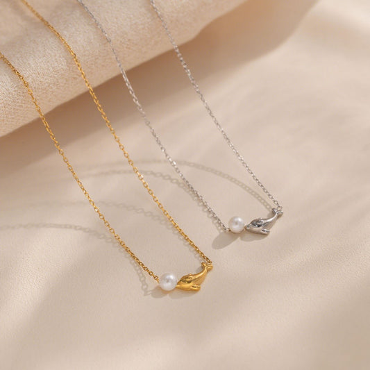 Little Dolphin Pearl Mini Whale Titanium Steel Female Niche Necklace