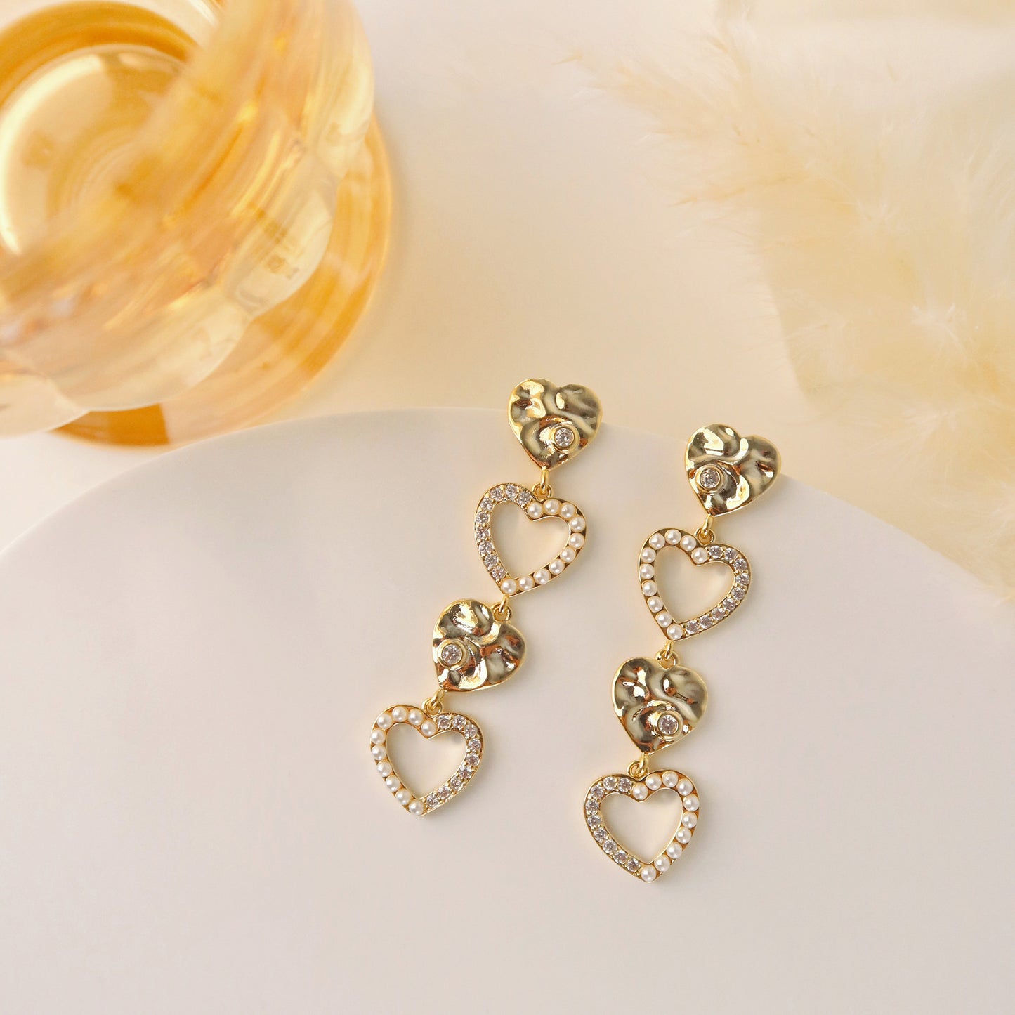 Champagne Love Pearl Long Refined Rhinestone Earrings