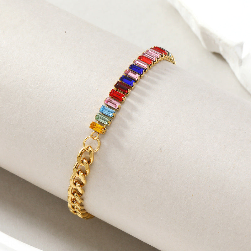 Women's Trendy Colorful Zircon Titanium Steel Full Diamond Bracelets