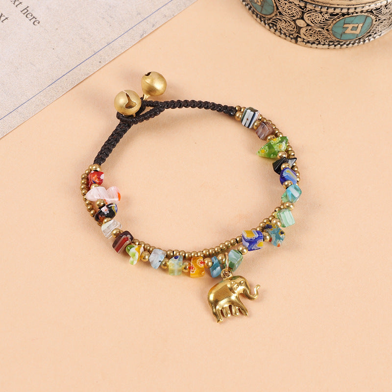 Women's Style Elephant Tibetan Exotic Bohemian Double Beaded Bell Retro Bracelets