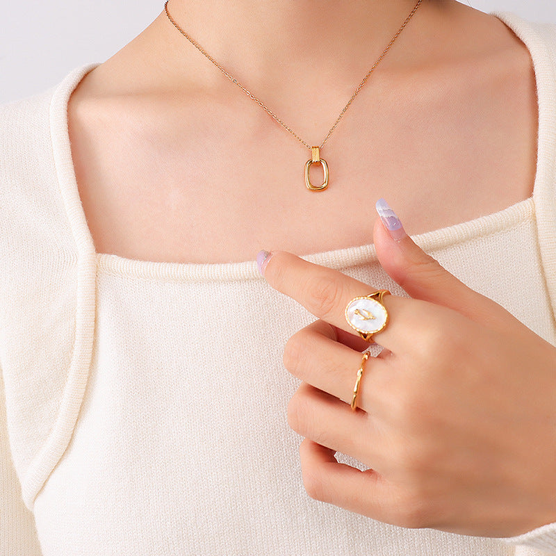 French Retro Oval Titanium Steel Geometric Necklaces