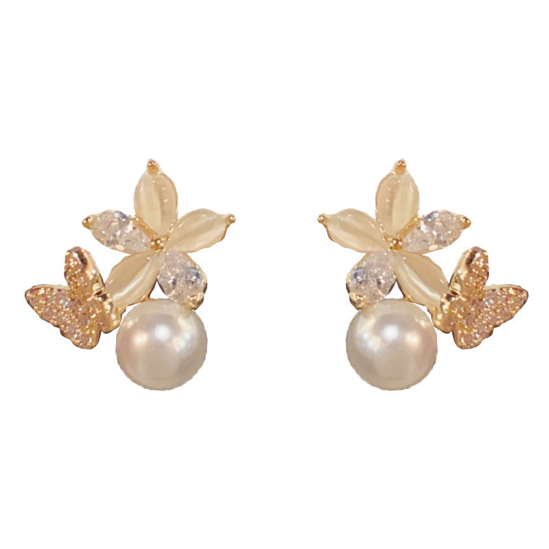 Petal Butterfly Pearl Exquisite Small Daily Commute Rings