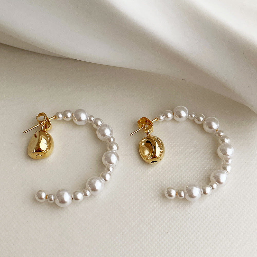 Pearl Sier Needle Shaped Little Golden Beans Graceful Earrings