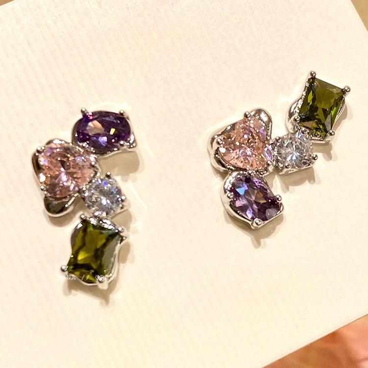 Colorful Niche Design Color Zircon Sier Earrings