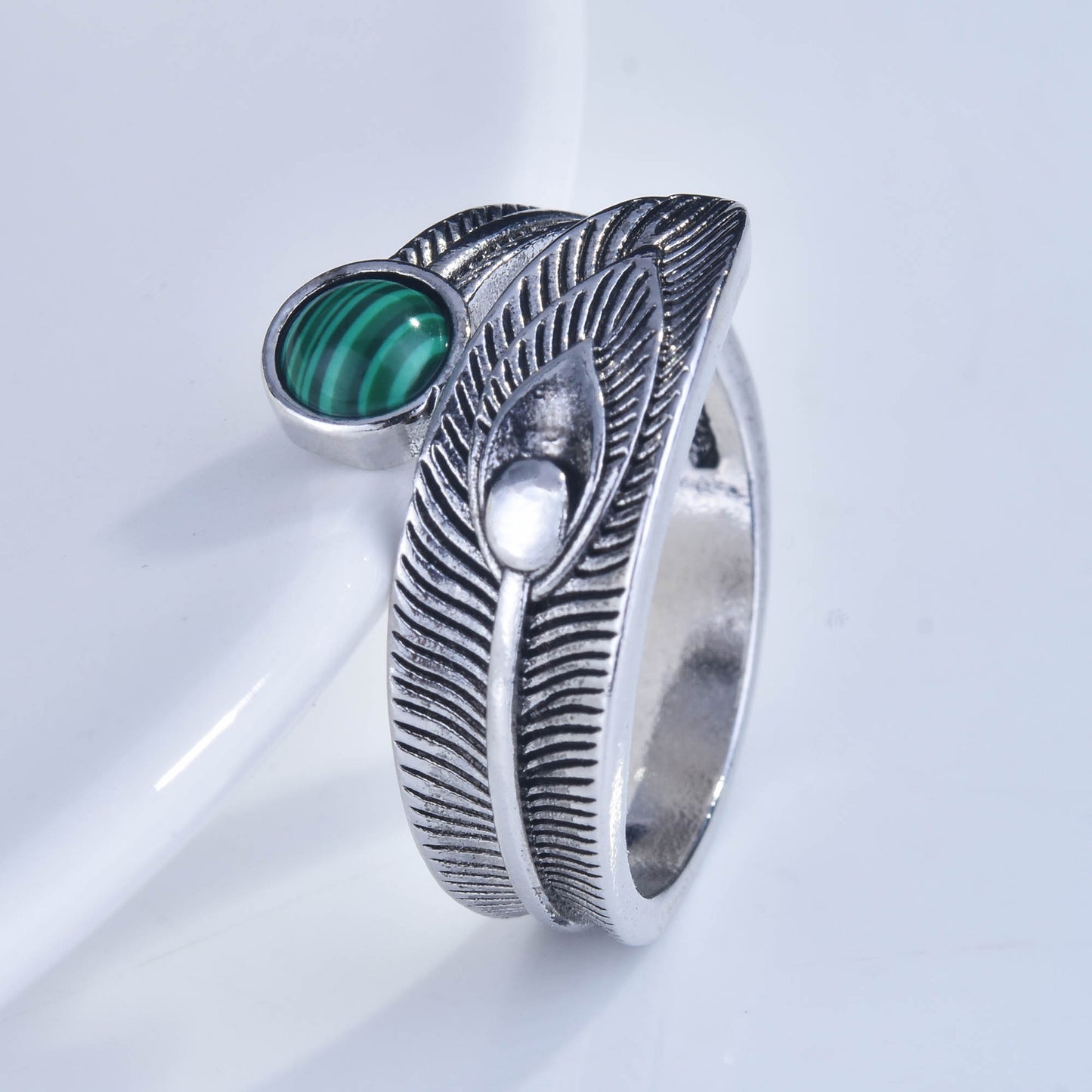 Women's Sier Plated Vintage Malachite Opening Accessories Rings