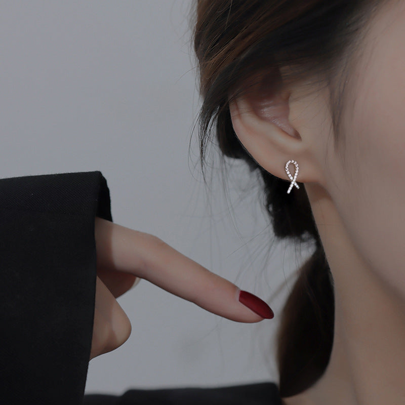 Women's Sterling Sier Fashion Bow Elegant Light Luxury High-grade Full Rhinestone Stud Earrings