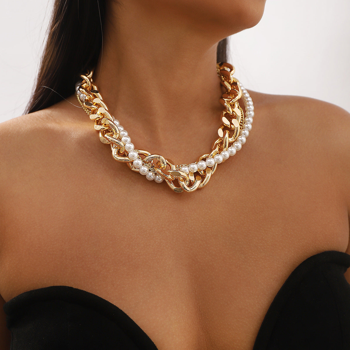 Women's Metallic Pearl Twin Light Luxury High-grade Necklace