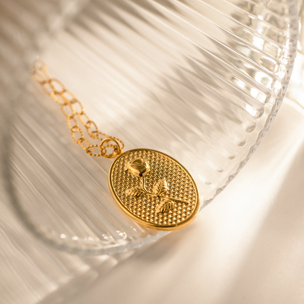 Gold-plated French Retro Stainless Steel Oval Necklaces