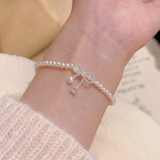 Bow Light Luxury High-grade Sweet Simple Style Pearl Refined Grace Bracelets