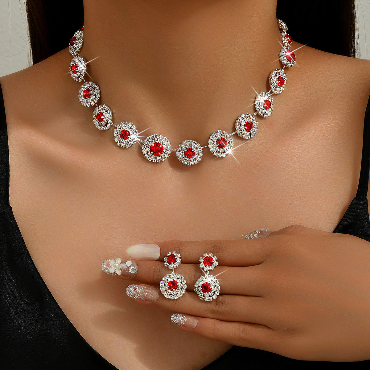 Women's Luxury Wedding Party Round Rhinestone Suit Jewelry Set