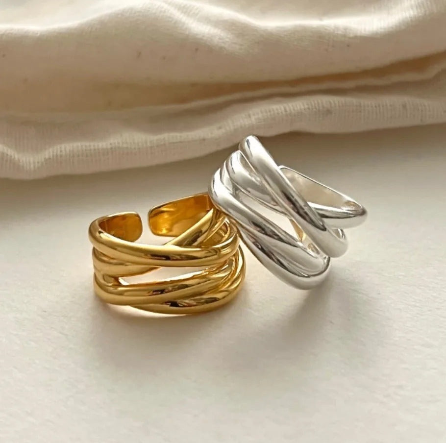 Irregular Highlight Line Cross Fashion Personality Ring