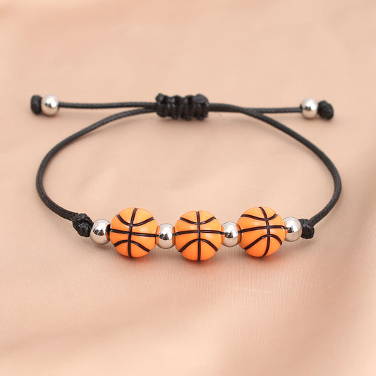 Bracelets de perles de baseball noirs pour hommes, corde de basket-ball, billard