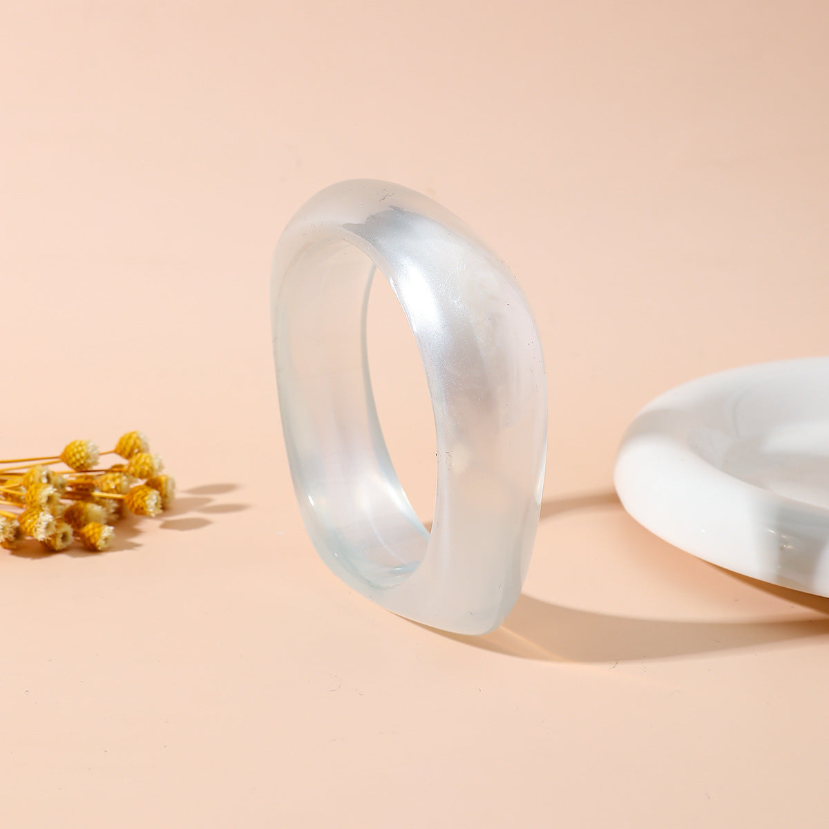 Wide Square Large Version Blooming Marble Pattern Exaggerated Resin Bracelet