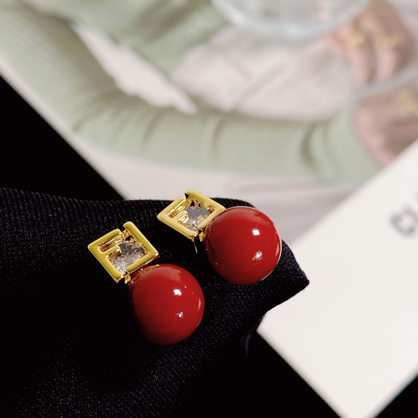 Women's Red Pearl Sier Needle Korean Style Elegant Earrings