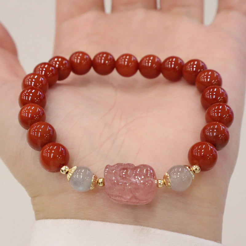 Bracelets de style ethnique pour femmes, rouge du sud, avec quartz fraise, pierre de lune