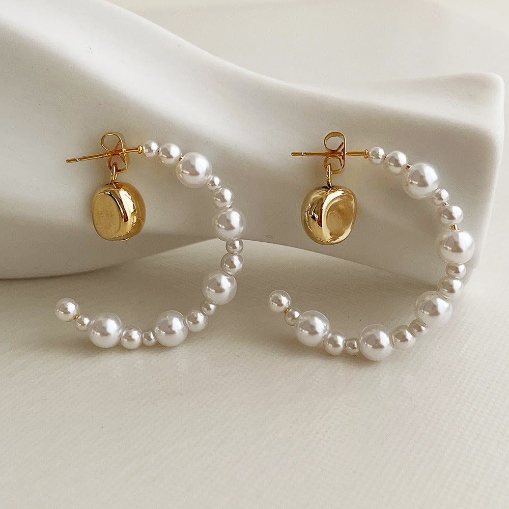 Pearl Sier Needle Shaped Little Golden Beans Graceful Earrings