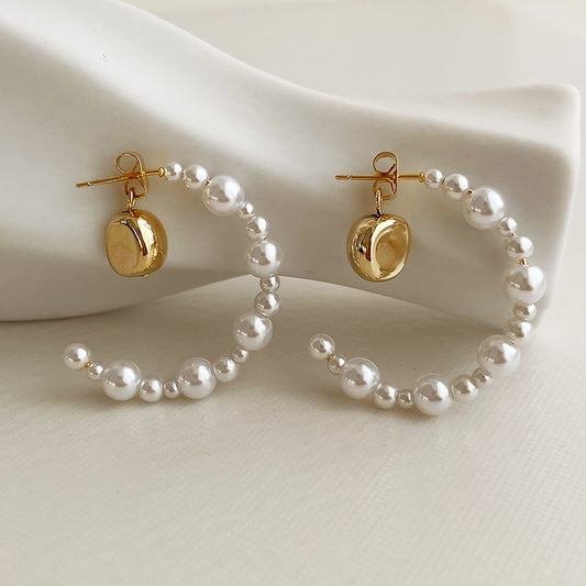 Pearl Sier Needle Shaped Little Golden Beans Graceful Earrings