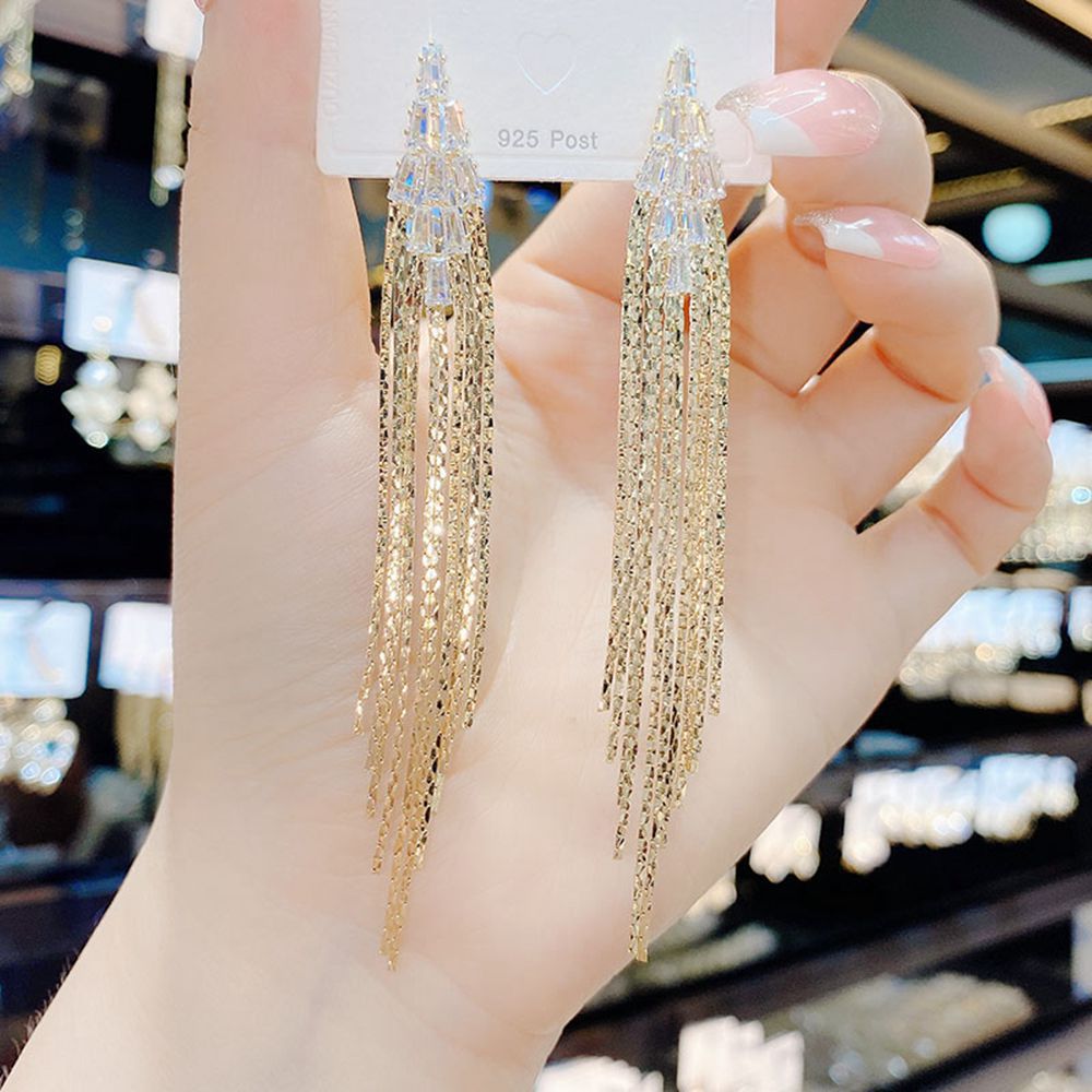 Sier Zircon Tassel Ear Minimalist Design Earrings