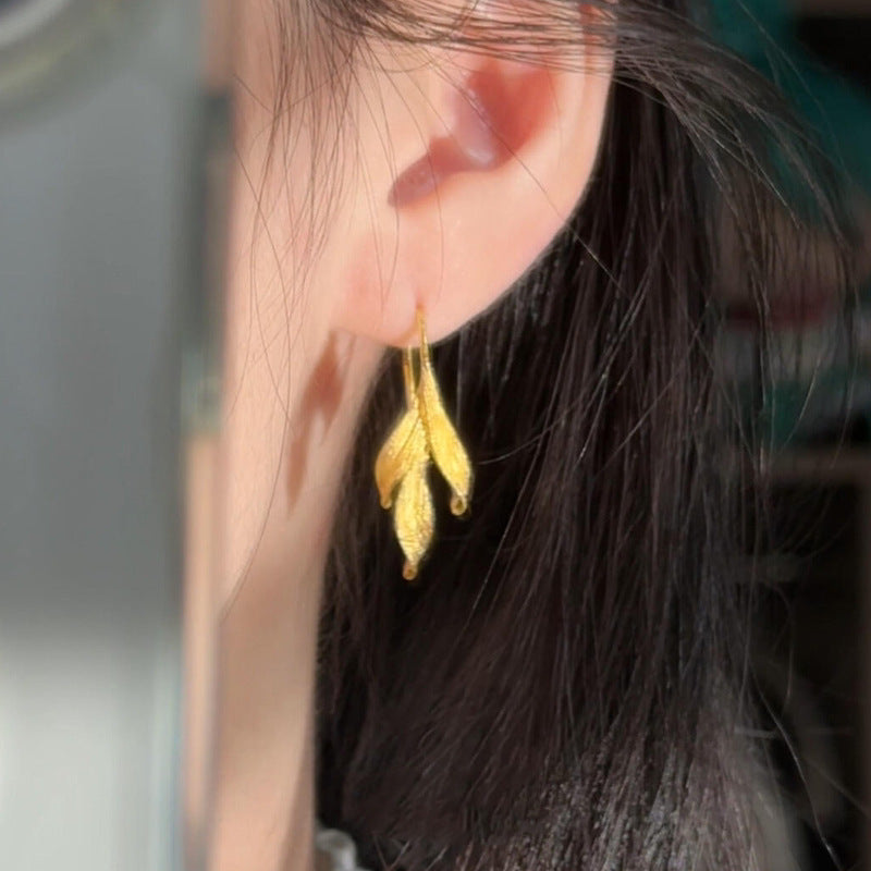 Women's Brushed Leaf-shaped Light Luxury Minority High-grade Leaf Earrings