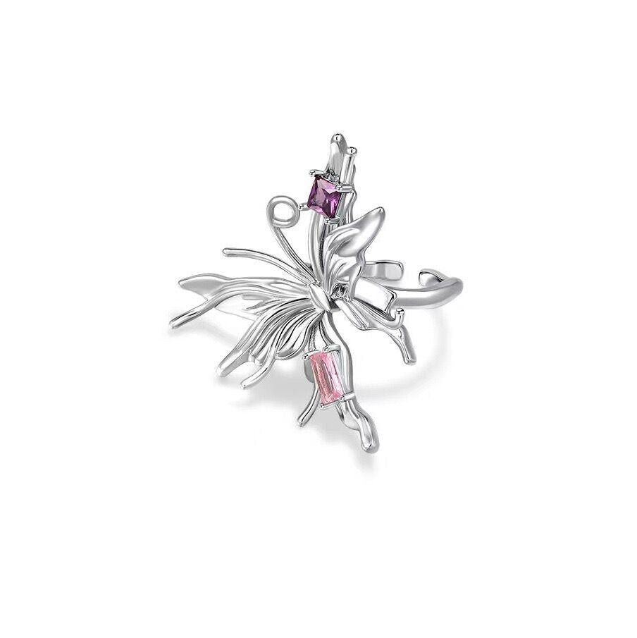 Bagues chaudes féminines papillon liquide diamant rose