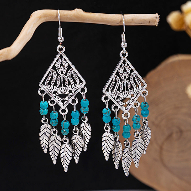 Tassel Turquoise Retro Minority Ethnic Style Earrings