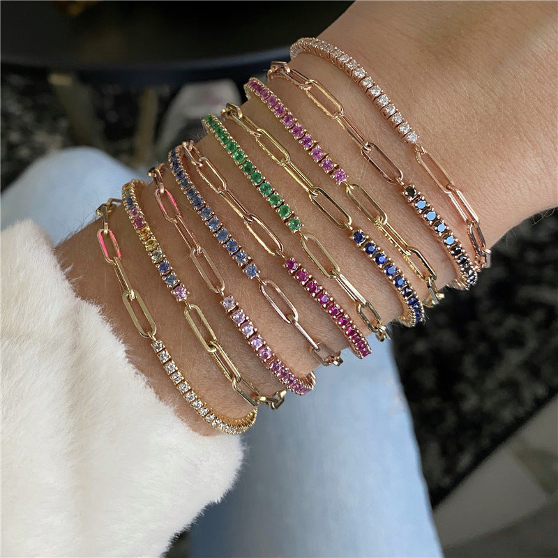 Women's Clip Stitching Tennis Round Zircon Birthstone Bracelets