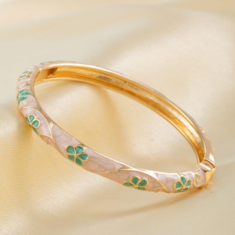 Flower Enamel Color Open-ended National Fashion Chinese Style Light Luxury Bracelet