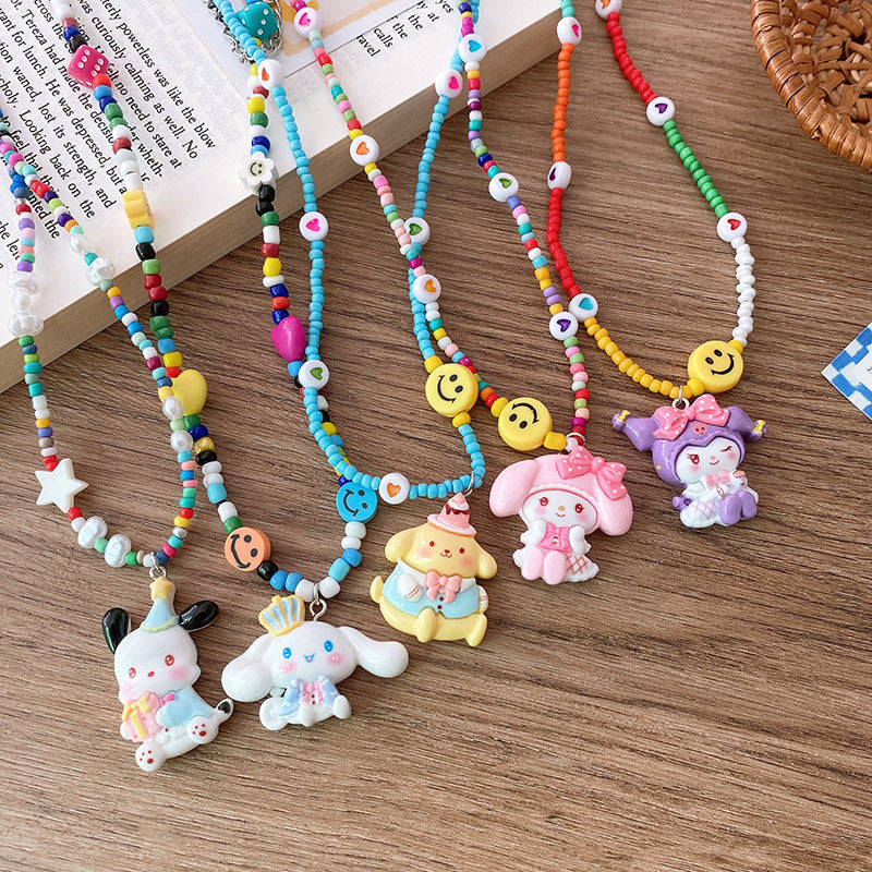 Children's Cartoon Rabbit Puppy Doll Color Beaded Handmade Necklaces