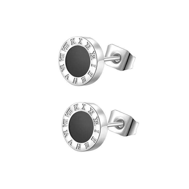 Men's Roman Numerals Thin Needle Stainless Steel Trendy Street Style Fashion Earrings
