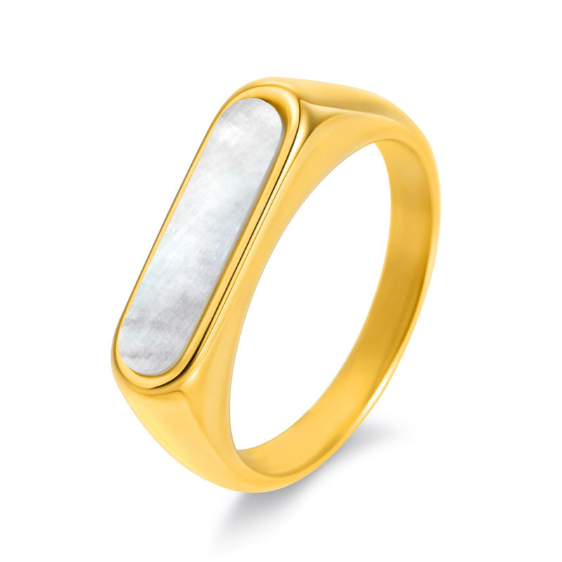 Women's Titanium Steel Trendy Stainless Gold-plated Temperamental Minority White Black Shell Ring