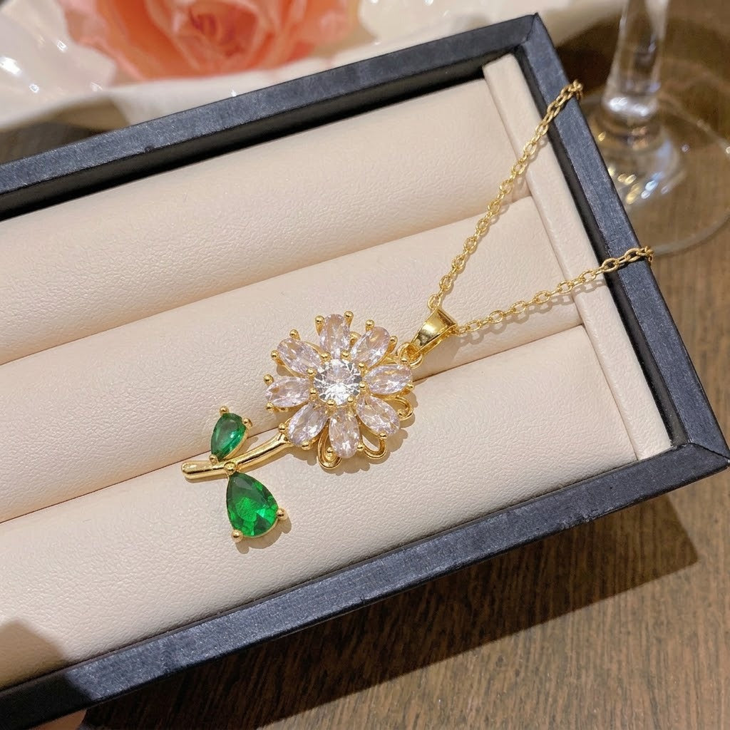 Rotating Degree Rotation Heart-shaped Zircon Clavicle Rings