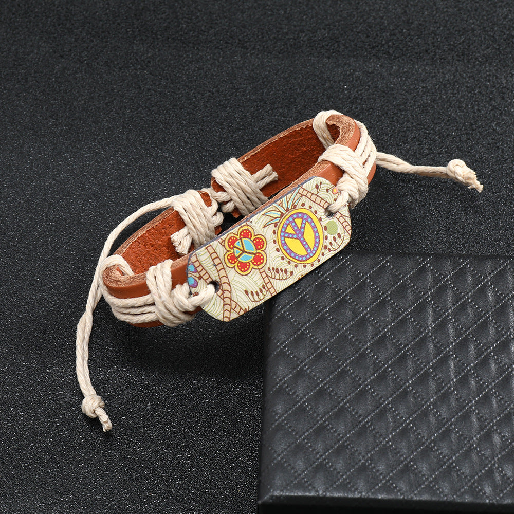 Women's & Men's & Leather Genuine And Jewelry National Style Heat Transfer Bracelets