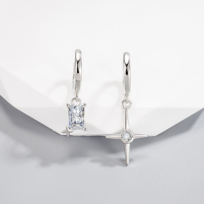 Women's Square Diamond Asymmetric Clip Trendy Cold Niche Ear Buckle